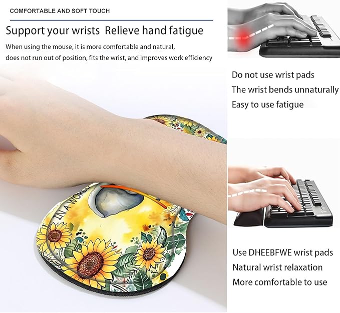 Keyboard Mouse Pad SetLarge Desk Pad+Keyboard Wrist Rest+Mouse Pad Wrist Support+CoasterEasy Typing Pain Relief Non-Slip Mousepad Wrist Support Mousepad Set Home OfficeSunflower Elephant