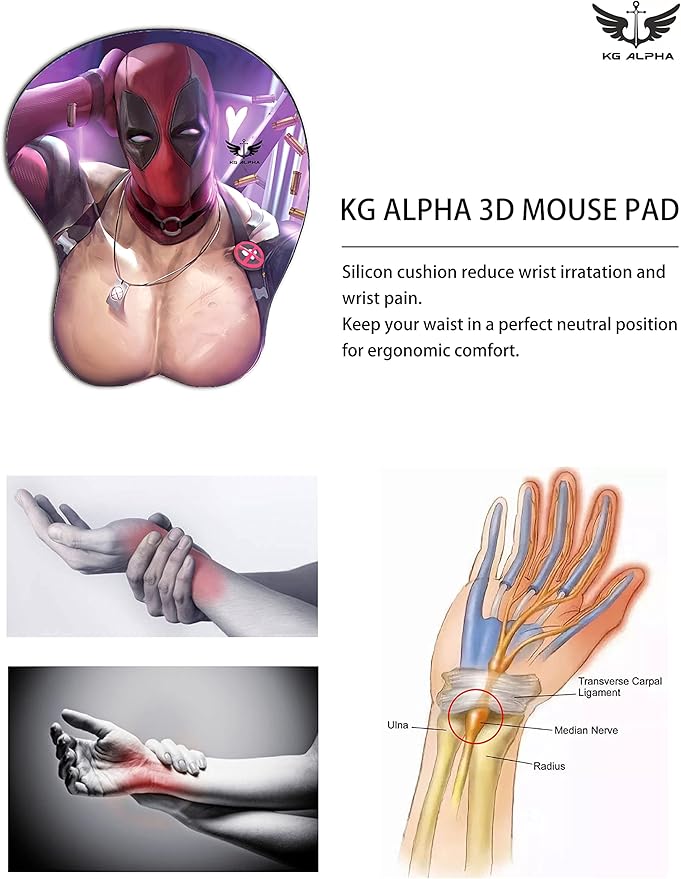 3D Anime Gaming Mousepad Ergonomic Mouse Pad with Wrist Support Rest Mousepad Gel Wrist Rest Memory Foam with Coaster Non-Slip &amp Pain Relief for Computer Wireless Home&ampOffice KG Alpha Dead