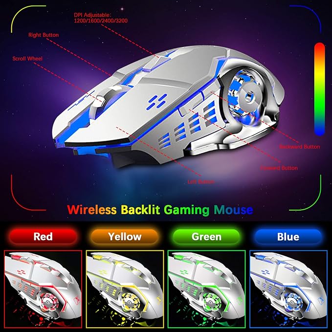 Wireless Gaming Keyboard and MouseRGB Backlit Rechargeable Keyboard Mouse with 5000mAh Battery Metal PanelRemovable Hand Rest Mechanical Feel Keyboard and 7 Color Gaming Mute Mouse for PC Gamers