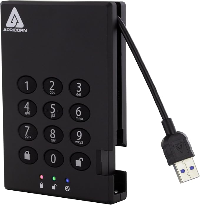 Apricorn Aegis Padlock 3.0 1TB USB 3.0 External Hard Drive Black