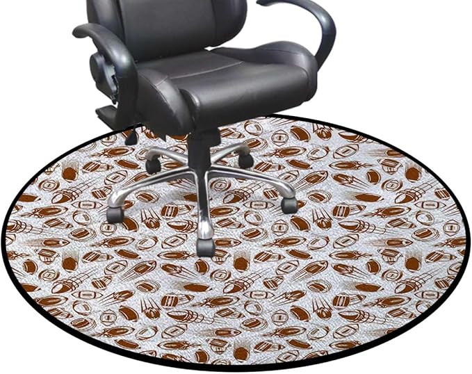 Brown Office Chair Mat Soft Non Slip Round Floor Mat for Hardwood Floor and Protector for Rolling Chair Retro Comicbook Style Flying Spinning Balls Diameter 55 in