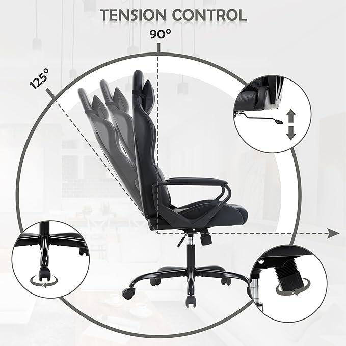 Gaming Chair High Back PU Leather Gaming Chairs Computer Chair with Armrest Headrest and Lumbar Support for Kids Teen Adults Men Women Height Adjustable Gamer Chair Computer Chairs for Adults