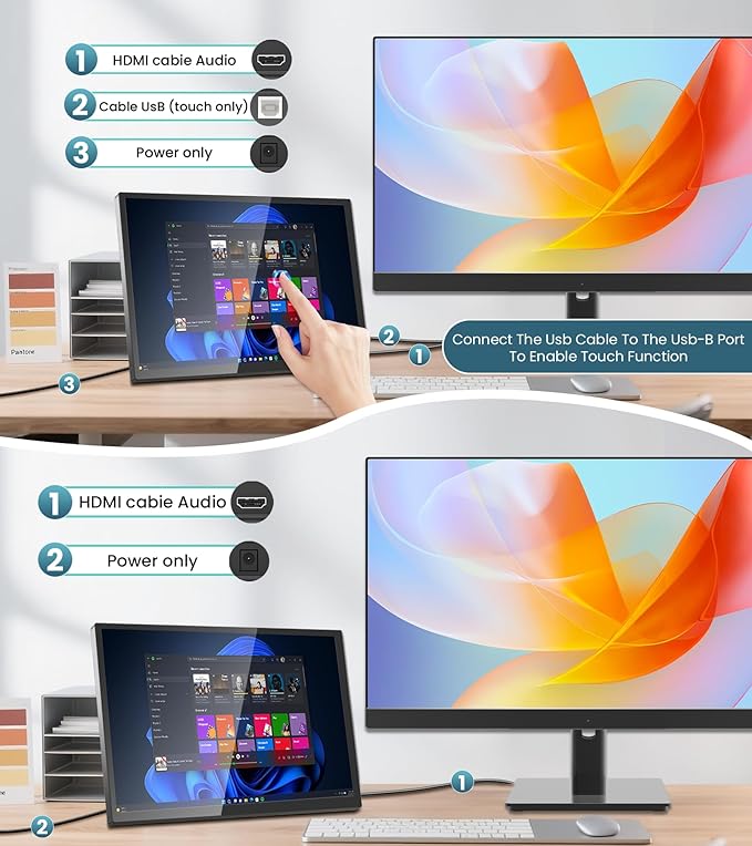 14-Inch Industrial Use Touchscreen Monitor FHD 1920×1200 HDR IPS 500 nits 100% sRGB Multi-Port HDMI VGA DVI Compatible with Laptop PC PS5/PS4 Xbox/Game