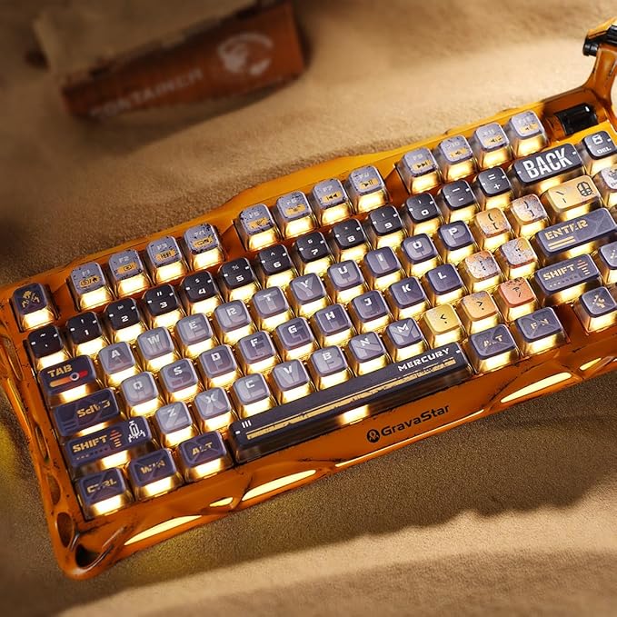 GravaStar Mercury K1 Pro Wireless Mechanical Gaming Keyboard Aluminum Alloy 75% Layout Hot-Swappable RGB Custom Keyboard with Linear Switches – Handcrafted Battle-Worn Yellow Edition