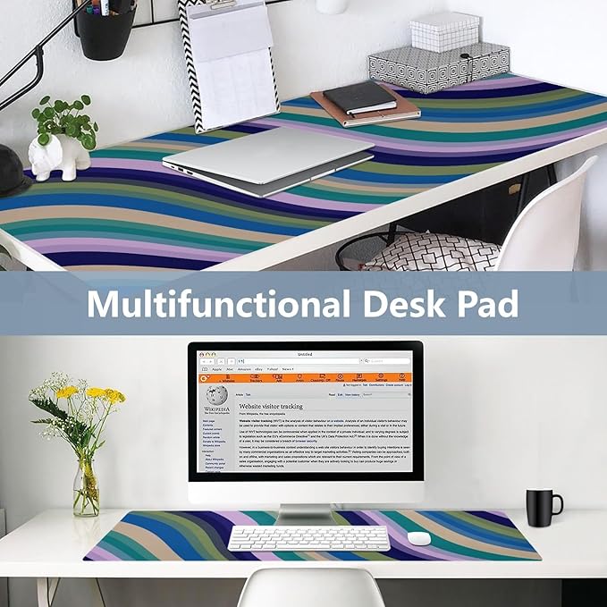 Mouse Pad Desk Mat Leather Desk Pad Large Gaming Desk Cover Protector Mat for Keyboard Computer Laptop Office Waterproof 47.2 x 23.6 Inch Swirls Waves