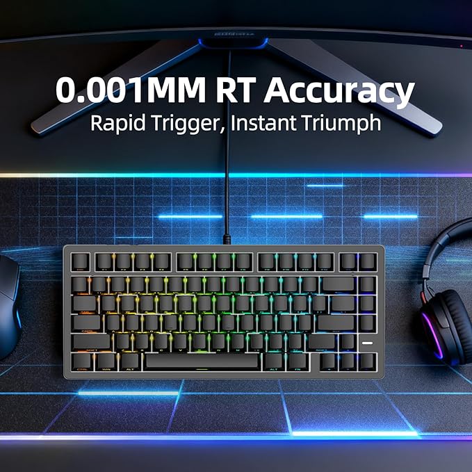 Mars75 Wired Magnetic Switch Keyboard 75% Layout0.001MM RT Accuracy 8KHZ Polling Rate/Latency As 0.125MS/256KHZ Single Key Scan Rate/ARGBHot Swappable Gaming Keyboard(Black)