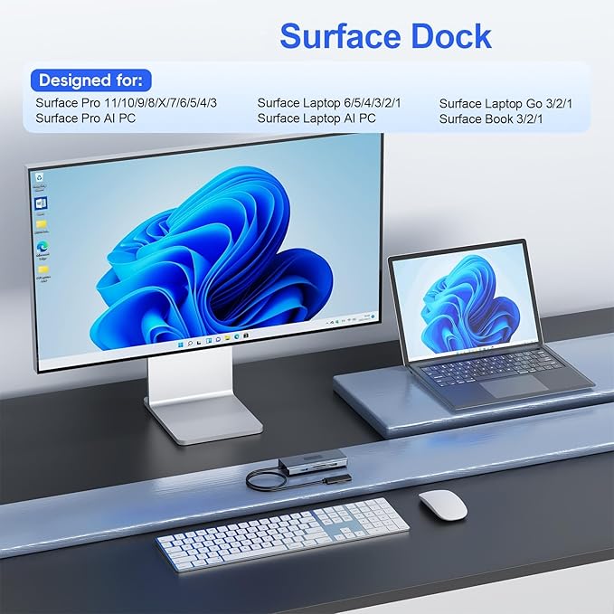 New MS Surface Dock 11-in-1 Surface Docking Station 4K@60HZ HDMI Surface Travel Hub for Surface Pro 11/10/9/8/X/7/6/5/4/3 Surface Laptop 6/5/4/3/2/1 Laptop Go 3/2/1 Surface Book