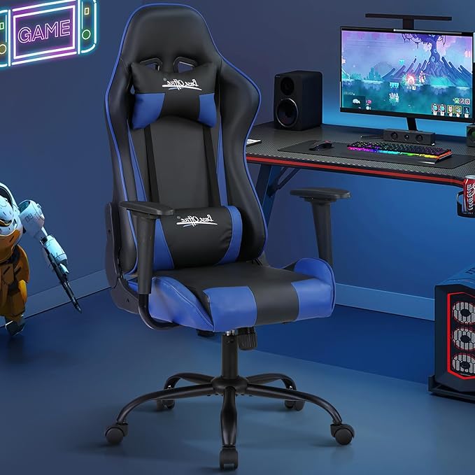 Ergonomic Gaming Chair Video Gamer Chair for Adults/TeensRacing Style Computer Chair with Lumbar Support Adjustable Rolling Desk Chair PU Leather Game Chair
