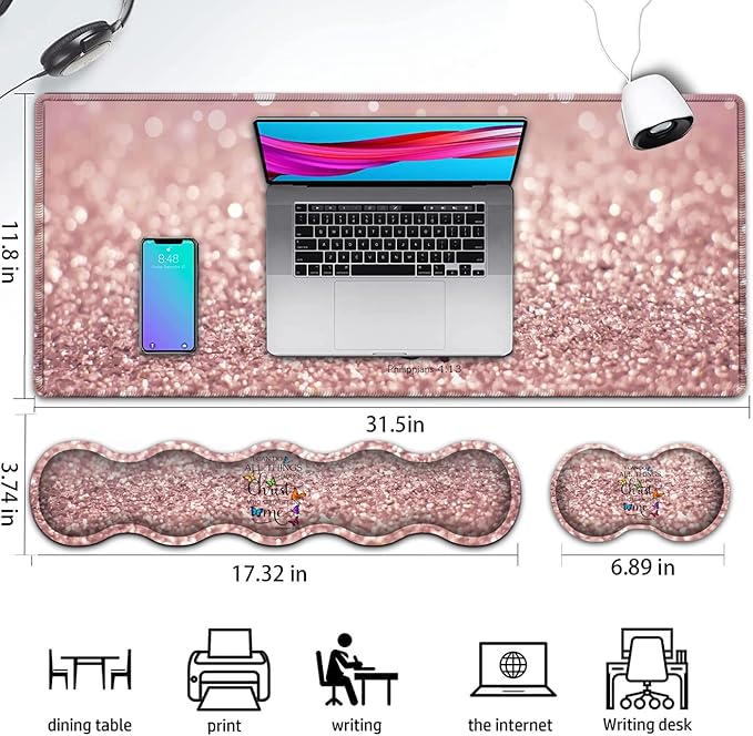 Large Gaming Mouse PadExtended Office Desk MatWaterproof Desk Writing Pad for Home Ergonomic Mouse &ampKeyboard Wrist RestPhilippians 4:13 Bible Glitter Laptop Desk Pad Pink Mousepad Wrist Support