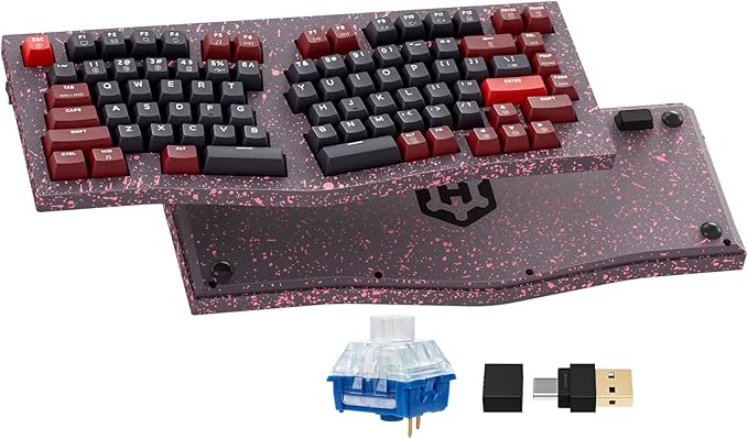 Hexgears F2 - Aluminum Custom Mechanical Keyboard Split Alice 83 Key Layout Ergonomic Keyboard Hot Swappable Slient Linear Switch BT5.0/2.4GHz/USB-C RGB Backlit for Win/Mac (Burgundy)