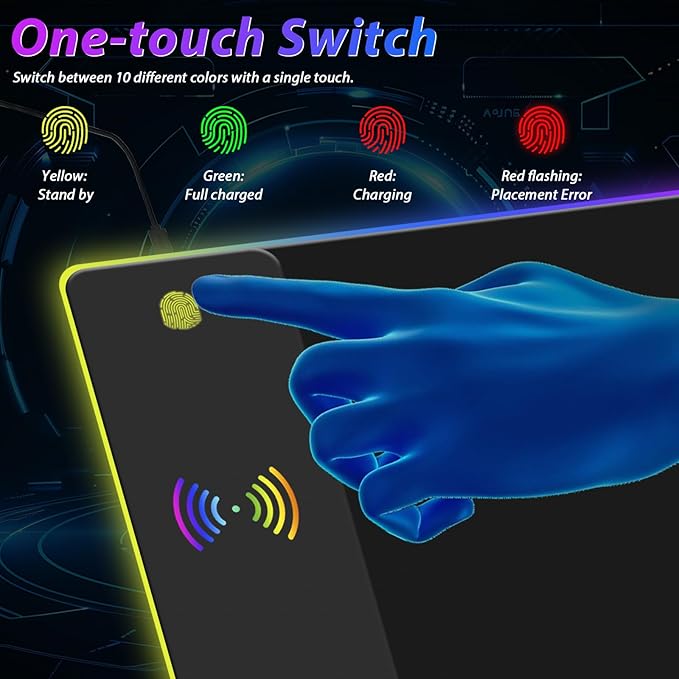 Wireless Charging RGB Mouse Pad Gaming LED Mousepad with 10 Light Modes Extra Large XXL Full Non-Slip Desk Pad Mat for Keyboard and Mouse Computer MacBook PC Laptop Acessories (800x300x4MM)