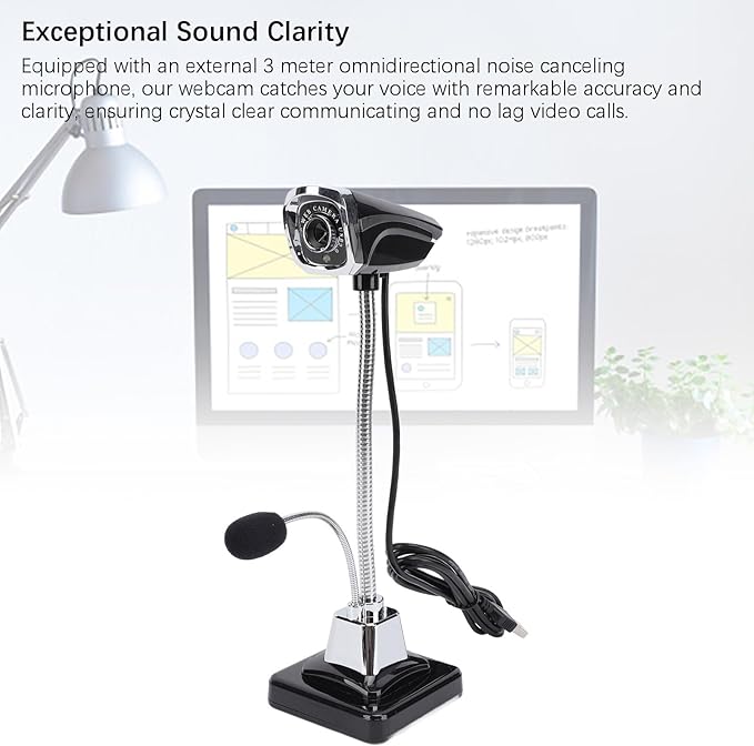 USB Web Camera Adjustable Focusing 640 x 480 Pixels Computer Camera 360 Degree Rotation Webcam for Meetings Streaming Desktop Laptop PC