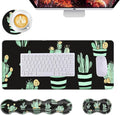 Mouse PadLarge Desk Mat Set 4in1 XL Mousepad + Keyboard Wrist Rest+Mouse Wrist Rest+Coaster with Ergonomic Desk Pad for Home Office Table Computer Cover -Cactus Pattern