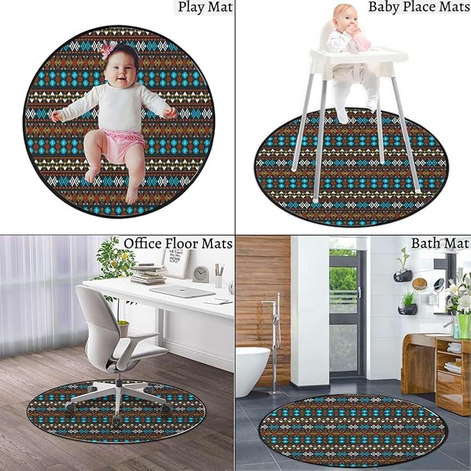 Orange Red Green Marble Round Area Rug Throw Rugs Soft Washable Small Round Floor Mats for Bedroom Living Room Zigzags Geometric Design Pattern Diameter 39.4 in
