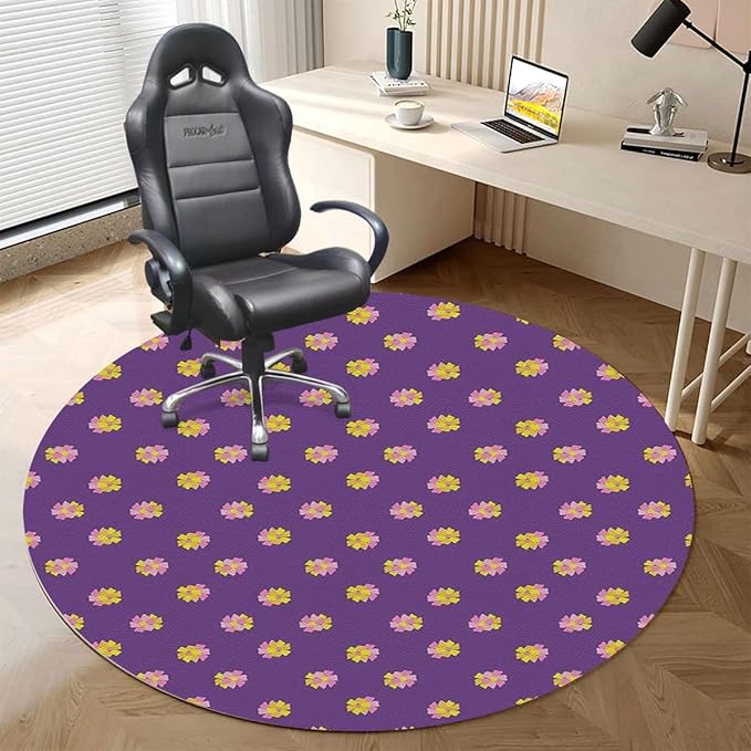 Purple PU Leather Floor Protector Office Chair Mat Round mat Classic Floral Spring Nature Theme Gaming Chair Mat Protects Hardwood Floors Chairs Move Smoothly Victorian Diameter 55 in