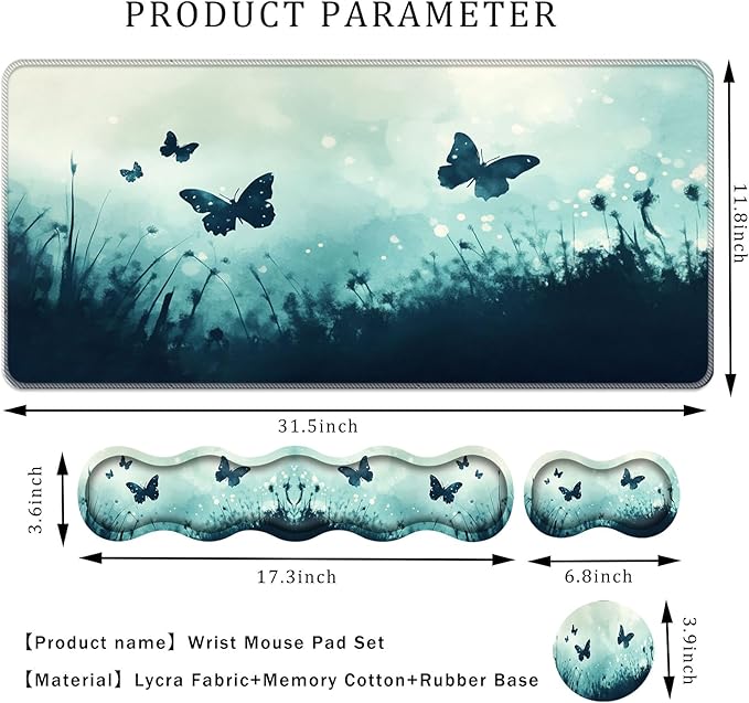 Keyboard Wrist Rest SetMemory Foam Wrist Support Mouse Pad31.5x11.8 Desk Mat for Comfortable Typing &amp Pain ReliefNon-Slip Base for Office &amp Home Use - Butterfly