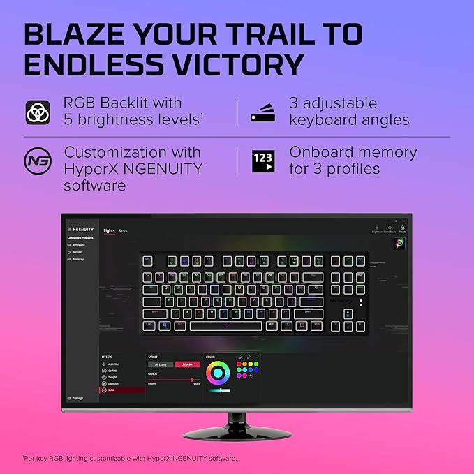 HyperX Alloy Origins Core - Tenkeyless Mechanical Gaming Keyboard Software Controlled Light &amp Macro Customization Compact Form Factor RGB LED Backlit Tactile HyperX Aqua SwitchBlack