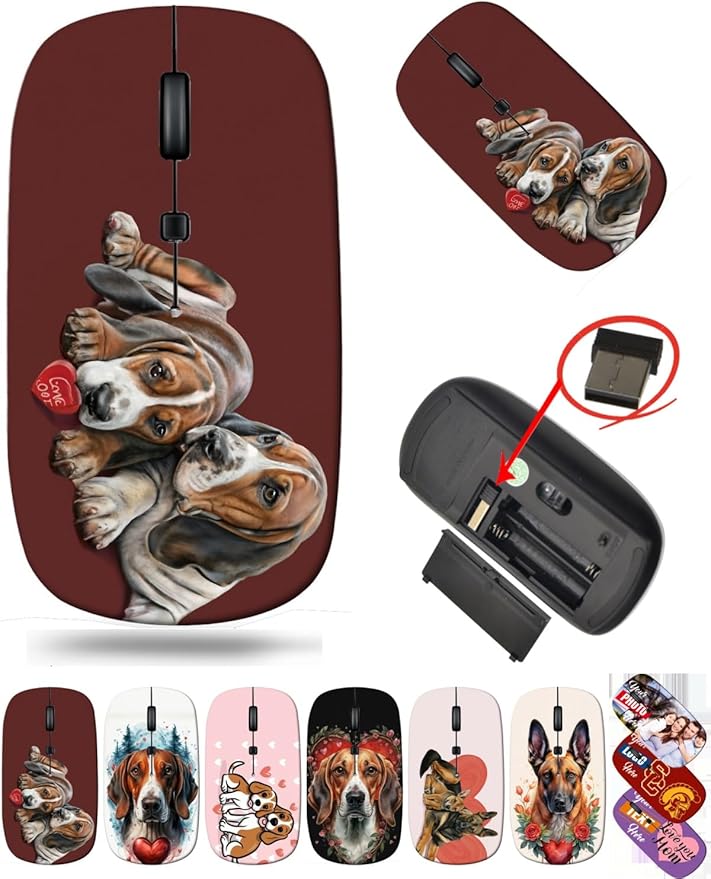 maizi Wireless Mouse for MacBook Air Chromebook Laptop PC Notebook Wireless Mice for MacBook Air MKADAU Bassett Hounds Lightweight 2.4G USB Receiver Printed in USA