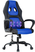 High-Back Racing Gaming Chair with Massage Lumbar Support - Ergonomic Adjustable Swivel - Black PU Leather - Perfect for Home Office or Gaming (Blue)