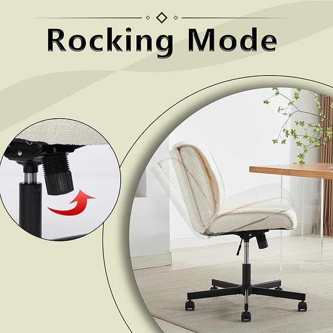 Armless Office Desk Chair with Wheels Cross Legged Wide ChairComfortable Adjustable Swivel Computer Task Chairs for Home OfficeMake Up Small Space Bed Room Load 250 LBS Easy Assembly Whtie