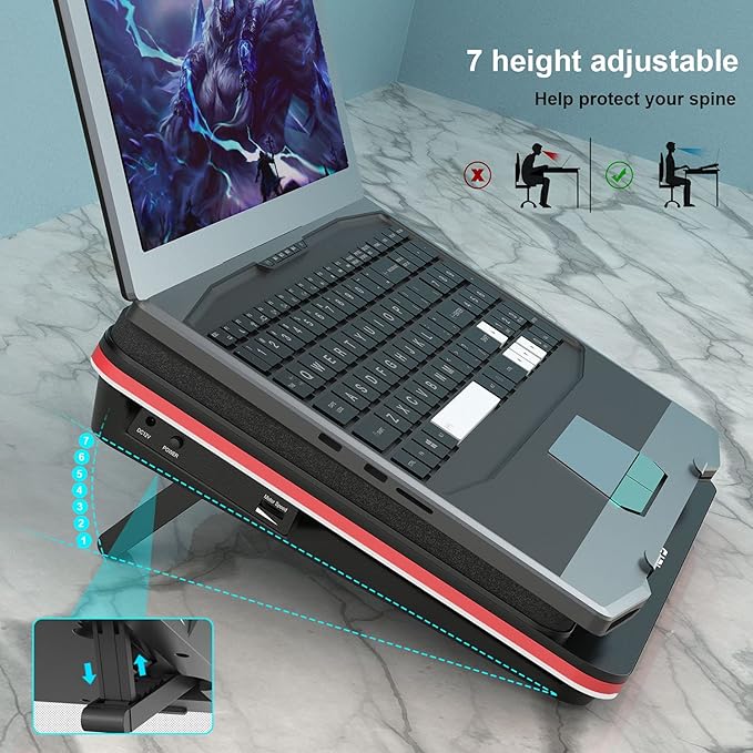GT500 Powerful Turbo-Fan (4200 RPM) Laptop Cooling Pad with Infinitely Variable SpeedSeal Foam for Rapid Cooling Gaming LaptopDust Filter for Protect Laptop13-17.3inch Laptop Cooler