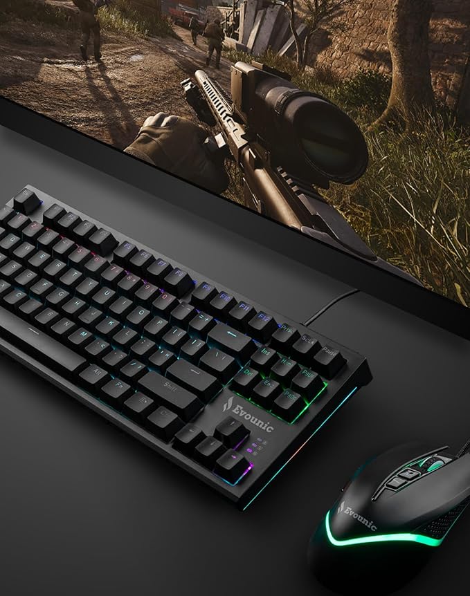 RGB Mechanical Gaming Keyboard 87 Keys TKL Design Backlit with Multiple Light Modes USB Wired Fast Response Time for PC Laptop Gaming Console
