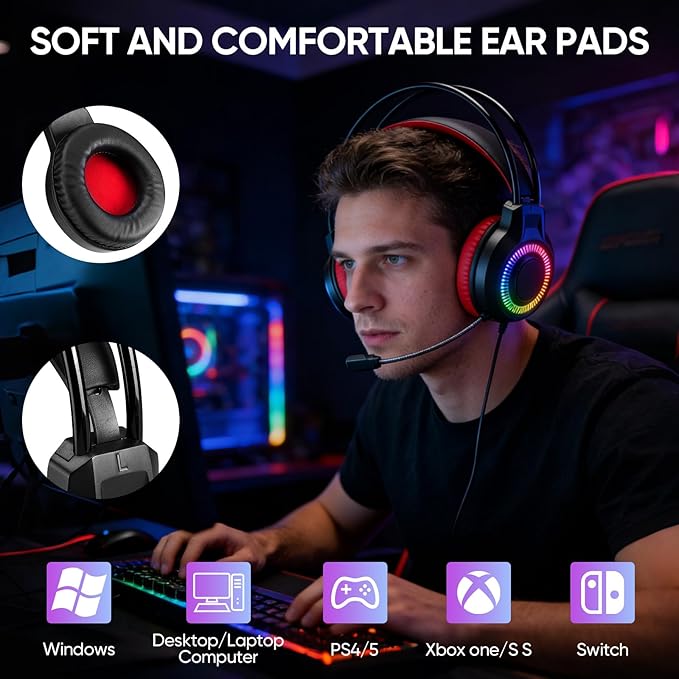 Gaming Mechanical Keyboard and Mouse and Mouse pad and Gaming Headset Wired LED RGB Backlight Bundle for PC Gamers and Xbox and PS4 Users - 4 in 1 Edition