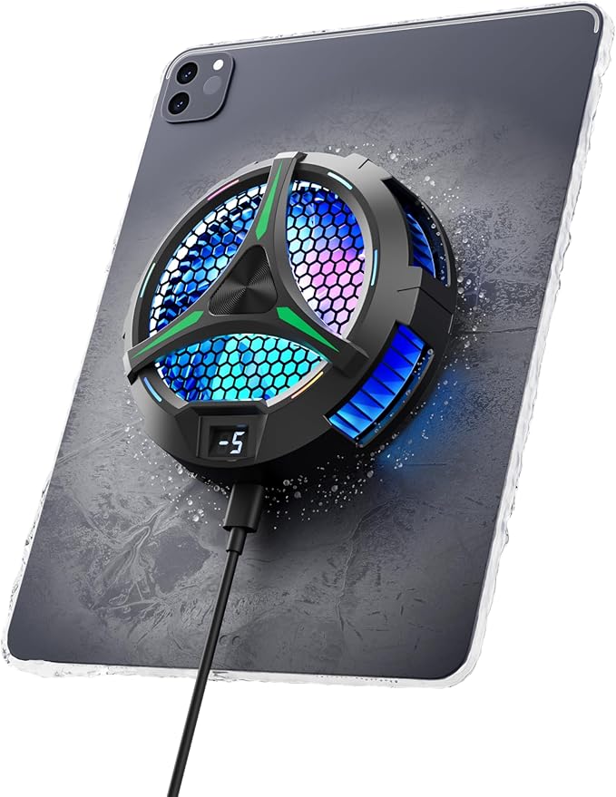 Magnetic Cooler for iPadTablet Cooler for ipad/Surface pro/Samsung TabUniversal Radiator with Temperature Display for Mobile GamingTiktok Live Streaming (Green Mech)