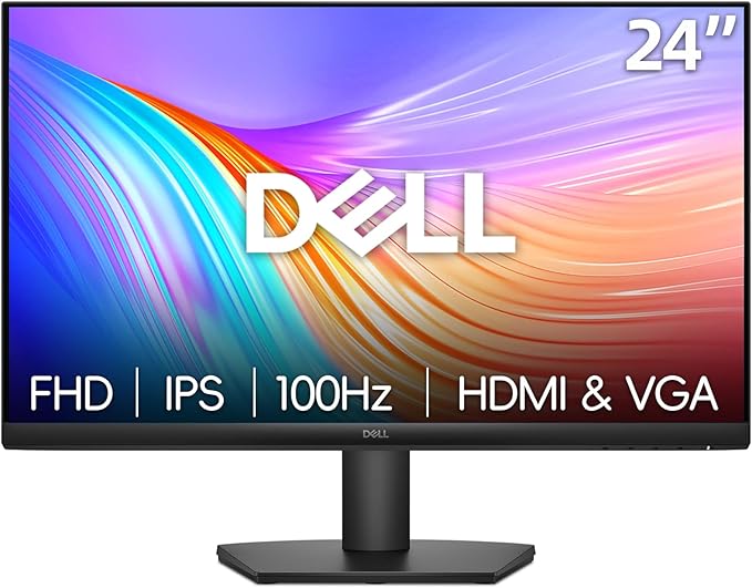 Dell 24 inch Monitor LED FHD - 100Hz Refresh Rate 1500:1 Contrast Ratio AMD FreeSync - VESA IPS Anti-Glare Tilt Adjustability HDMI &amp VGA Black