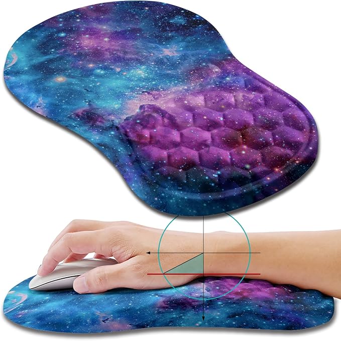 Hokafenle Ergonomic Mouse Pad Wrist Support Wrist Rest Mousepad for Carpal Tunnel Pain Relief with Integrated Memory Foam Slope Massage Bulge (11.8x7.9 inchGalaxy Nebula Space