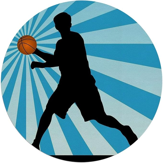 Black Blue PU Leather Round mat Office Chair Mat Hardwood Floor mat Basketball Player Silhouette Round Chair Cushion for Office and Home Decoration Chair Cushion Doodle Style Art Diameter 47.2 in