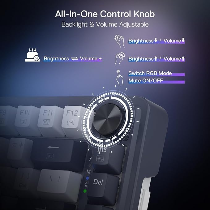 Redragon K673 PRO 75% Wireless Gasket RGB Gaming Keyboard 3-Modes 81 Keys Compact Mechanical Keyboard Hot-Swap Socket Dedicated Knob Control and Sound Absorbing Pads Linear Red Switch