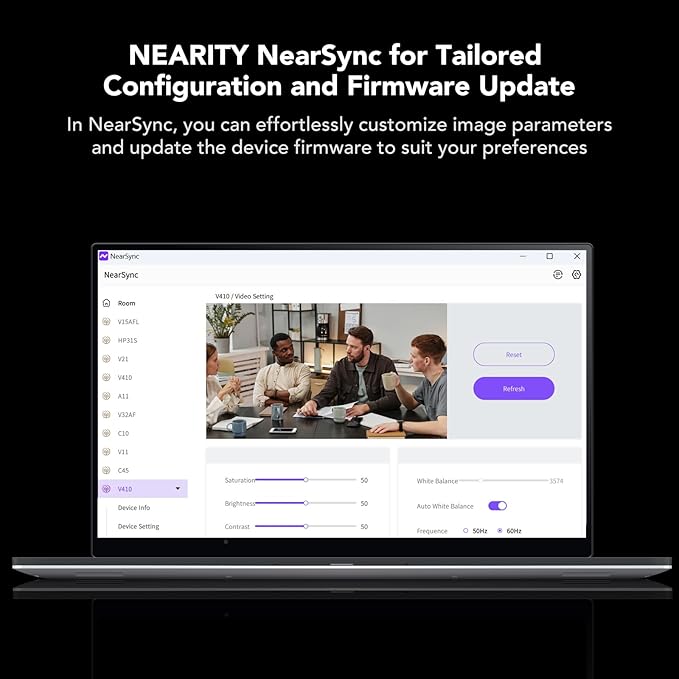 NEARITY V410 NDI PTZ Camera 2K 10x Hybrid Zoom Video Conference Webcam AI-Powered Noise Cancellation 4 Preset Positions 350° Pan&amp60° Tilt 120° FOV Remote Control for Zoom/Teams/Google Meet