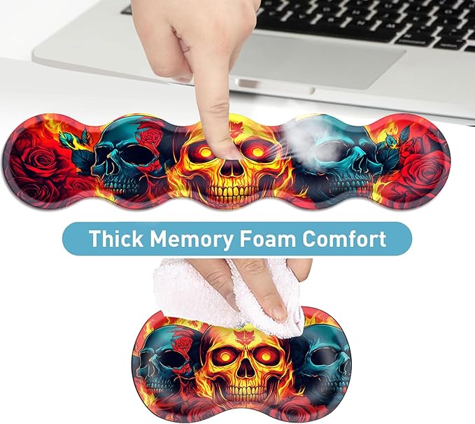 Keyboard Mouse Pad Set Extended Gaming Mouse Pad+Ergonomics Keyboard Wrist Rest Support Memory Foam Easy Typing Pain Relief 4Pcs XL Ultra Thick Desk MatFlaming Skulls and Roses
