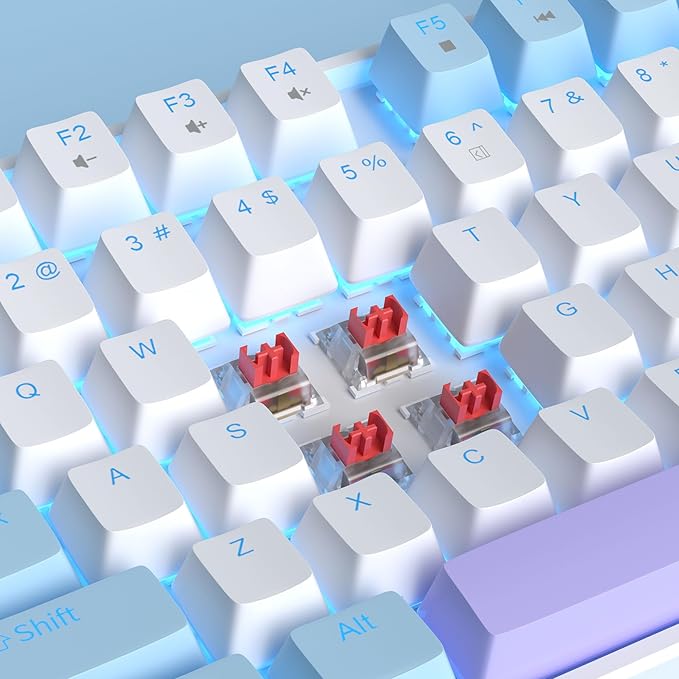 MageGee 75% Mechanical Gaming Keyboard Red Switch LED Blue Backlit 87 Keys Compact TKL Wired Keyboards for Windows Laptop PC Gamer - White/Blue