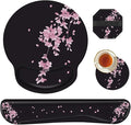 Wrist Rests for Keyboard and Mouse Support Gel Pad + Screen Cleaning Pad + Coaster Cloth Wipes for Laptop/Computer Screen Ergonomic Memory Foam Mousepad for Gaming/Work Cherry Blossoms