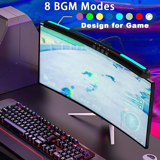Curved Monitor Light Bar for 24-27 Inch Curved Screens Light Bar with 7 RGB Stepless Dimming 3 Color Temperatures USB Powered Gaming Computer Light