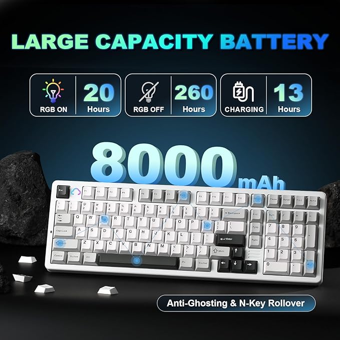 YUNZII AL98 QMK/VIA Wireless Mechanical Gaming KeyboardFull AluminumBT/2.4G/USB-C Pre-Lubed Hot Swappable Gasket Mount 1800 LayoutRGB Backlit for Win/Mac (White Cocoa Cream V2 Switch)