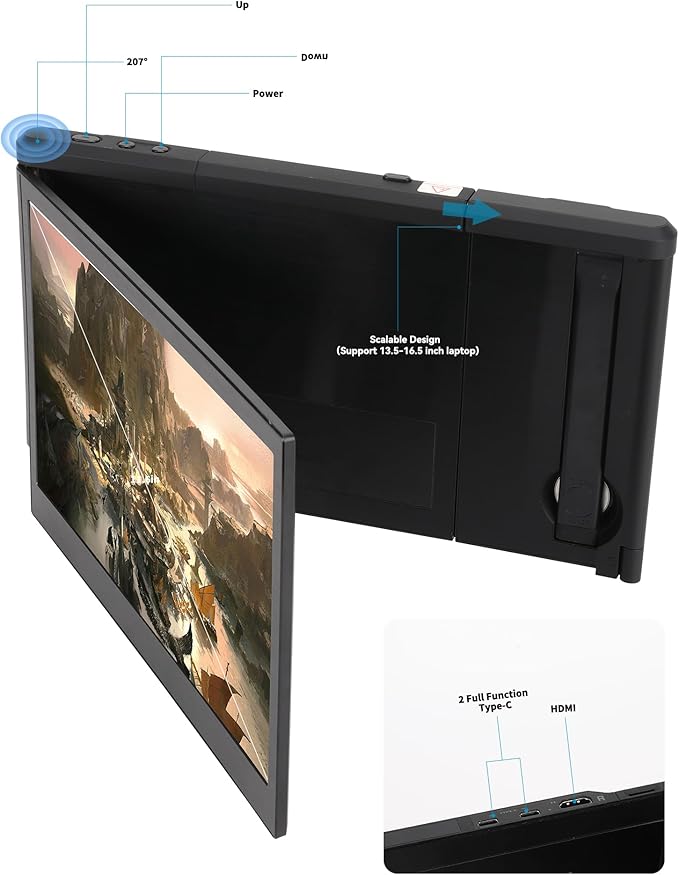 Alecewey Portable Monitor for Laptops 13.3 Laptop Screen Extender Dual Screen for Laptops 1080P Type-C HDMI Monitor for 13.3-17 inch Notebook Mac Windows Smartphone