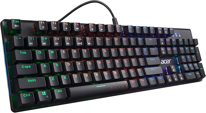 acer Nitro Gen 2 Wired Gaming Keyboard - RGB Illuminated Keyboard | 100% Anti-Ghosting (N-Key Rollover) | Mechanical Axis | Ergonomic Arc Keycaps | Embedded Multimedia Keys (Pack of 1)