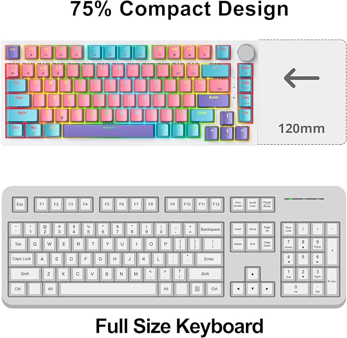 Fogruaden Wired Hot Swappable 75% Percent Mechanical Keyboard Red Switch TKL Pink Mechanical Keyboard Gasket Mount RGB Backlit Compact Gaming Keyboards with Volume Knob(Pink)
