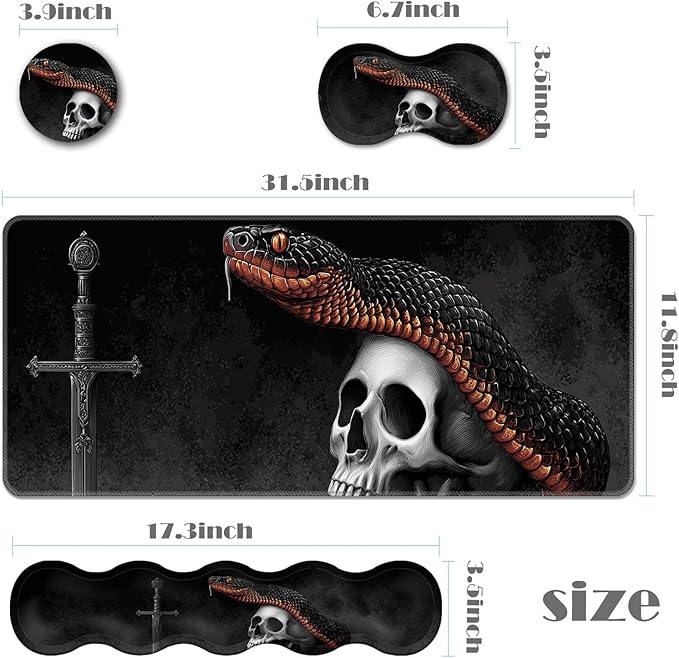 Ergonomic Keyboard Wrist Rest &amp Mouse Pad Wrist Rest SetXL Gaming Desk Mat 31.5x 11.8Non-Slip BaseMemory FoamEasy Typing Pain Relief for Office &amp HomeSword and Skull
