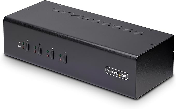 StarTech.com 4-Port Dual-Monitor DisplayPort KVM Switch 4K 60Hz 2X USB 5Gbps Hub Ports 2X USB 2.0 HID Ports Hotkey and Push-Button Switching TAA Compliant (P4DD46A2-KVM-SWITCH)