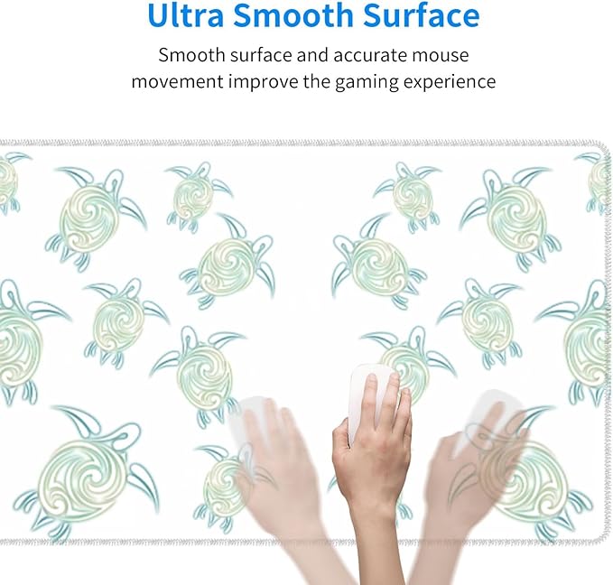 Sea Turtles Pattern White Green Nautical Large Mouse Pad 31.5x12 Inch Gaming Desk Mat XXL Non-Slip Rubber Base Computer Pad with Durable Stitched Edges for Work and Play