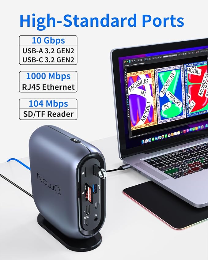 16-in-1 Universal Docking Station for All Laptops with 150W Power Adapter Triple Monitor for Mac Windows ChromeOS Linux Dual HDMI DP 10Gbps USBC USBA Gigabit Ethernet SD/TF Audio