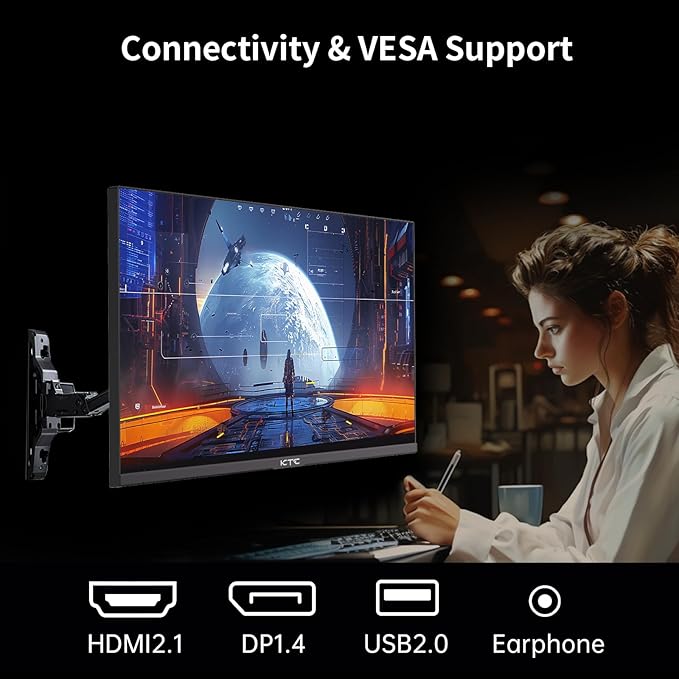 KTC 24 Inch QHD 2560x1440 IPS Computer Monitor 100Hz Zero-Frame 2K Gaming Office Monitor Adaptive Sync HDR10 VESA Tilt Adjustable Low Blue Light DisplayPort HDMI H24T27