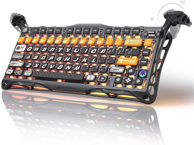 GravaStar Mercury K1 Pro Wireless Mechanical Gaming Keyboard 75% Layout RGB Custom Keyboard Aluminum Alloy Matte Black Frame with Phoenix-Inspired Keycaps Hot-Swappable Linear Switches – CyberFlare
