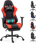 Gaming Chair with Footrest Ergonomic PC Desk Chair with Headrest and Massage Lumbar Support Video Game Chair w/Height Adjustable High Back for Home Office Red