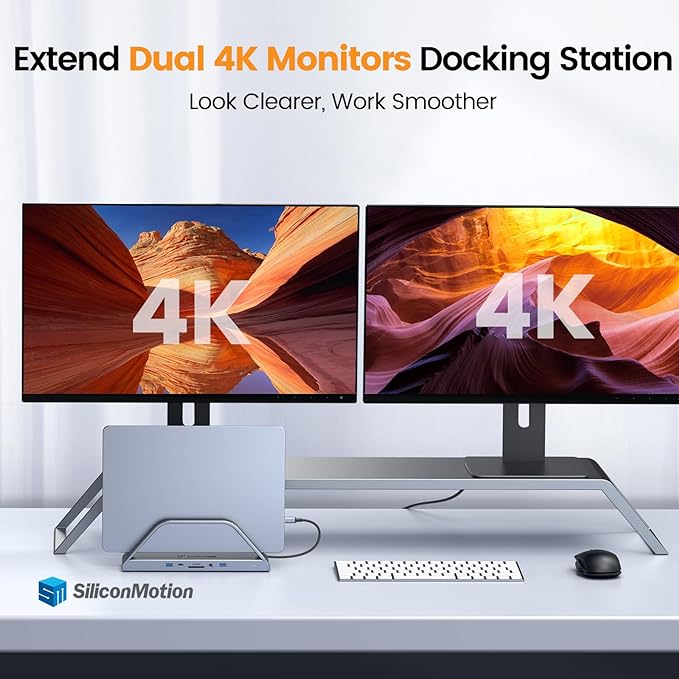 TobenONE 14-in-1 MacBook Pro/Air Docking Station Dual 4K Monitor Laptop Docking Station Stand for MacBook M1/M2/M3/M4/M5 Driver-Based USB C Dock with 65W Power Adapter 2 HDMIVGA 5Gbps USB RJ45