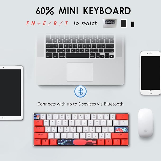 surmen GT61 60% Mechanical Gaming Keyboard 60 Percent RGB Backlit Hot-Swappable Wireless/Wired Compact Mini Keyboards Bluetooth 5.0 Keyboard Programmable/N-Key Rollover (Yellow Switch Sun)